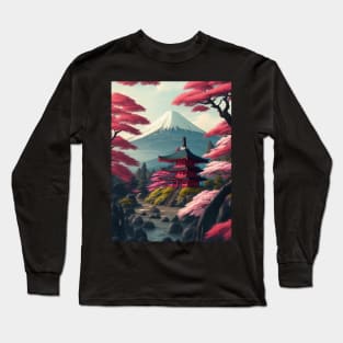 Serene Mount Fuji Sunset - Peaceful River Scenery Long Sleeve T-Shirt